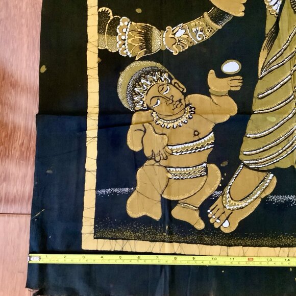 Vintage Batik Tapestry – Hindu Goddess & Attendants – Gold on Brown 30” x 45” - Picture 10 of 12